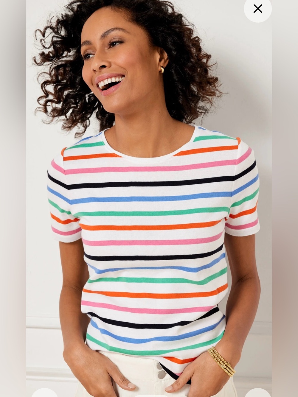 Talbots Women's Short Sleeve Crewneck Striped Knit Top - Multicolor size X